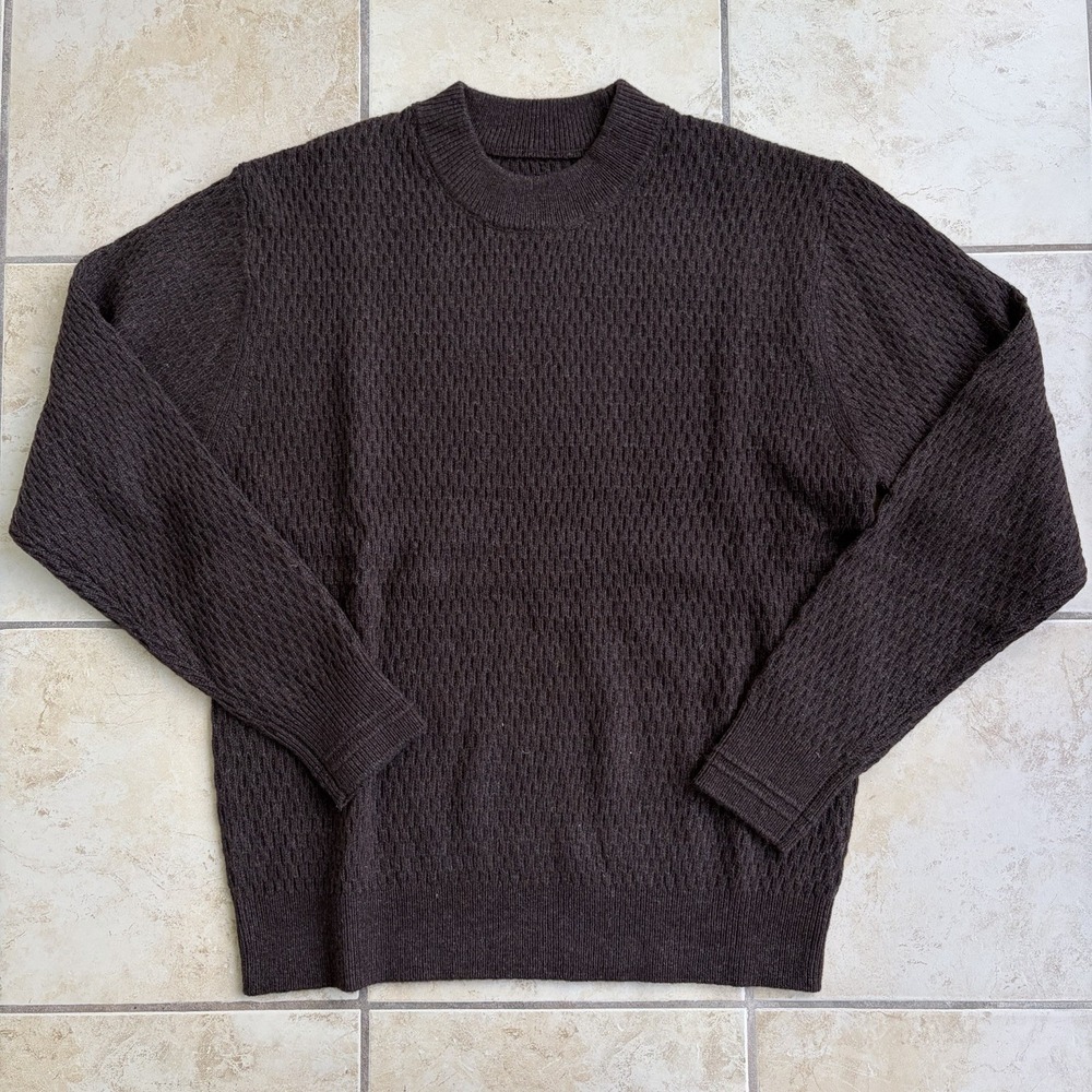 Line of Trade Sweater Mens XL Brown Wool Blend Textured Knit Crewneck‎ Pullover